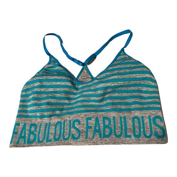 FABULOUS GRAPHIC RACERBACK SPORTS BRA GRAY TURQUOISE STRIPED|L-XL - Picture 3 of 4